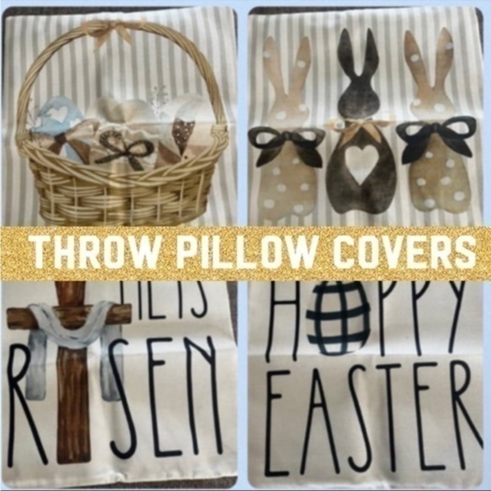 Easter 17 17.5 inch Throw Pillow Covers Bunny Jesus Cross Pastel four 4 Pack